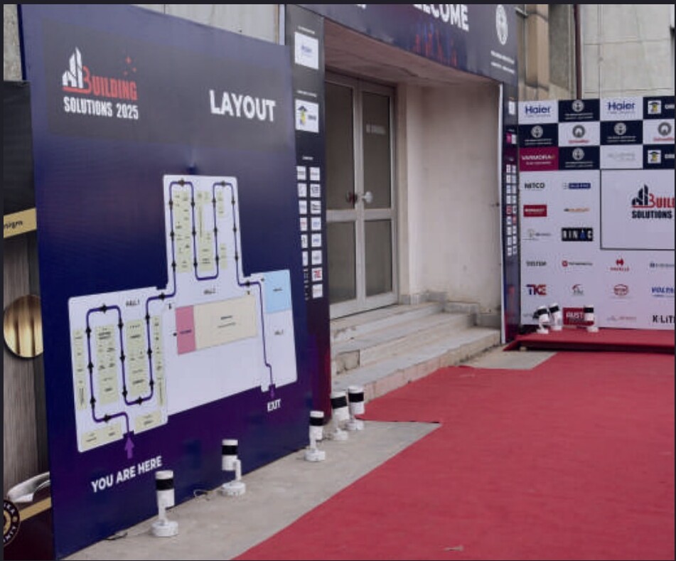 Event layout board on red carpet